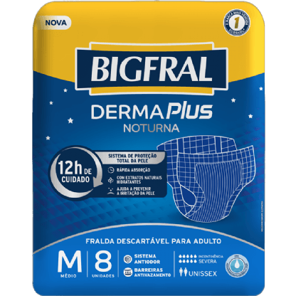 FRALDA BIGFRAL DERMA PLUS NOTURNA TAM M PCT C/8UN - 15775-4