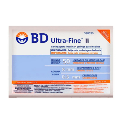 SERINGA ULTRA FINE 50UI AG 8 X 0,3MM 30G CX C/ 100 328325
