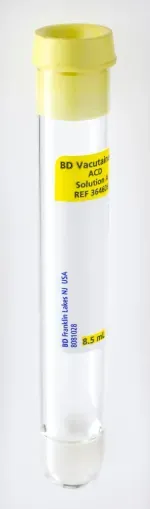 imagem de tubo acd de coleta amarelo com etiqueta de identificação